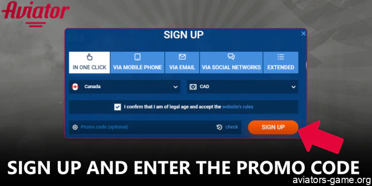 Sign up and enter the Aviator promo code